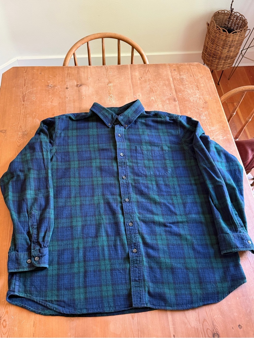 L.L. Bean Green and Navy Plaid Button-Down Shirt
